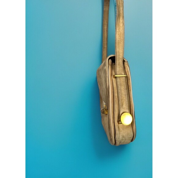 Nicholas Reich Vintage 50s Brown Suede Shoulder Bag Kiss Lock Coin‎ Purse USA - Picture 4 of 13